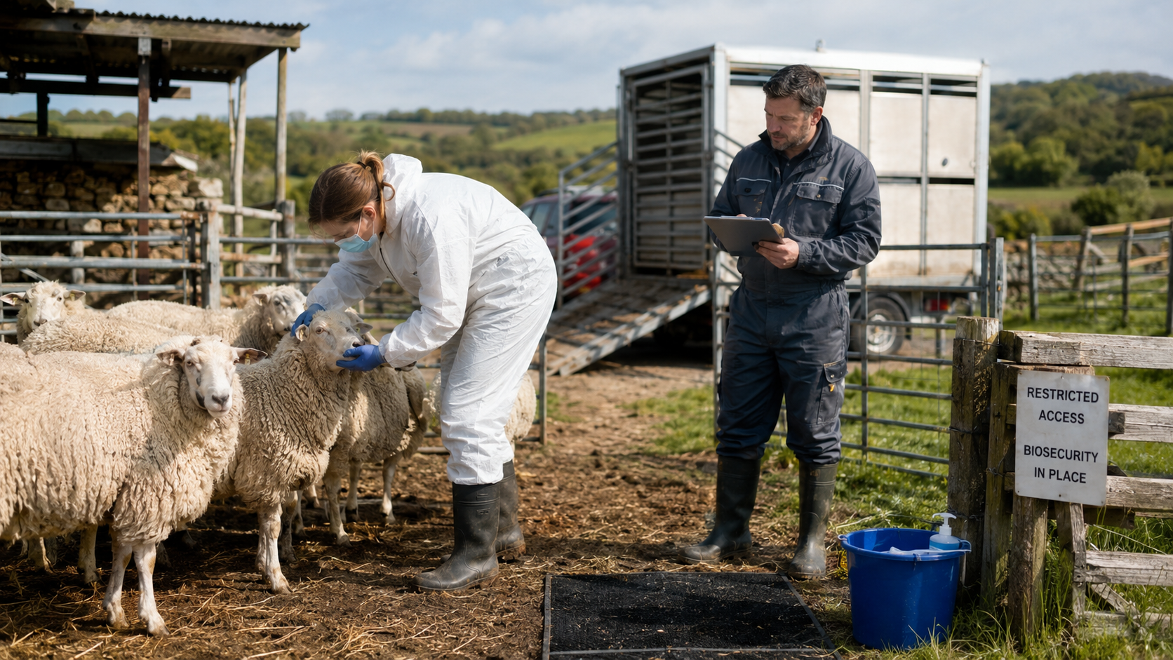 Veterinary inspection and biosecurity control around sheep during a small ruminant disease alert